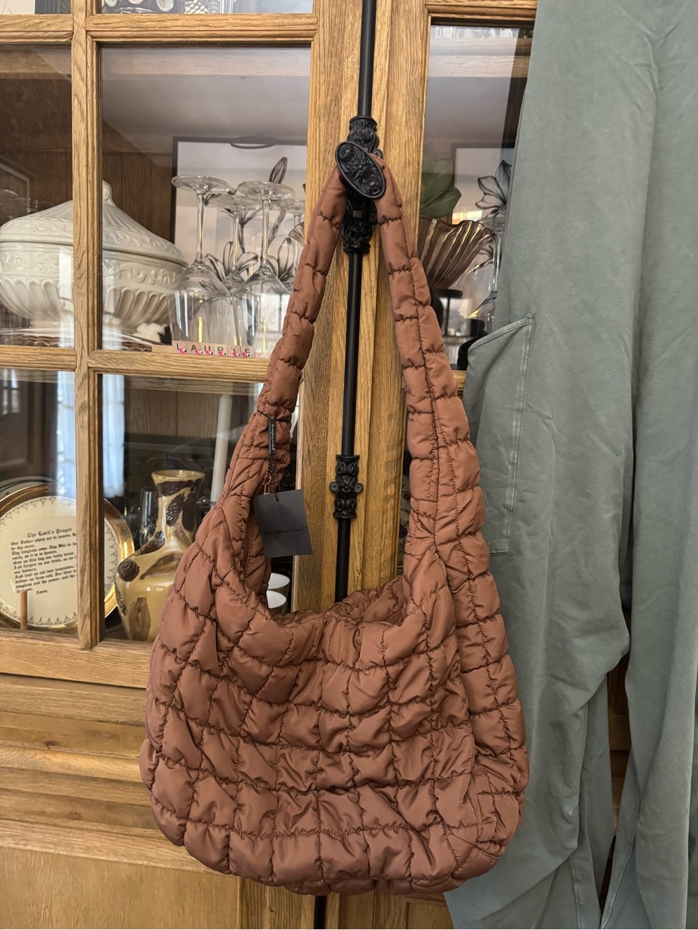 Do everything in love Quilted Hobo Shoulder Bag - Rust Brown